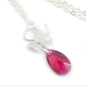 Pink crystal flower charm pendant necklace